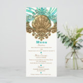 Goud & Teal Zee Schelp Glam Strand Elegante Menu K (Staand voorkant)