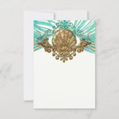 Goud & Teal Zeeschelp Glam Strand Tafel Nummerkaar Kaart (Achterkant)