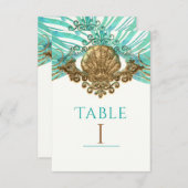 Goud & Teal Zeeschelp Glam Strand Tafel Nummerkaar Kaart (Voorkant / Achterkant)