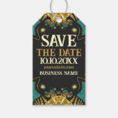 Goud Teal Zwart Funky Tribal Save the Date Cadeaulabel (Voorkant)