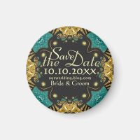 Goud Teal Zwart Funky Tribal Save the Date Magneet