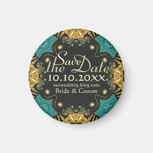 Goud Teal Zwart Funky Tribal Save the Date Magneet (Voorkant)