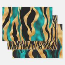 Goud Teal Zwart Tijger Streep Patroon Abstract