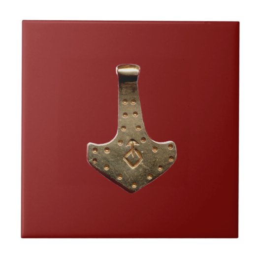 Goud Thor Hammer rode kleine tegel Tegeltje (Voorkant)
