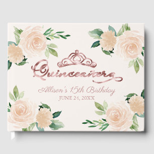 Goud Tiara Blush Roze Bloemen Quinceanera Gastenbo Gastenboek