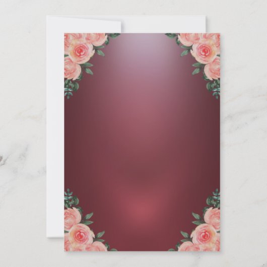 Goud Tiara Bourgondië Bloemen Rozen Quinceañera Kaart (Achterkant)