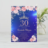 Goud Tiara Diamonds Bloemen Blauw 30ste Verjaardag Kaart (Staand voorkant)