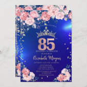 Goud Tiara Diamonds Bloemen Blauw 85e Verjaardag Kaart (Voorkant / Achterkant)