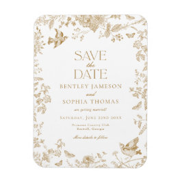 Goud Toile De Jouy Vintage Bloemen Bewaar de Datum Magneet