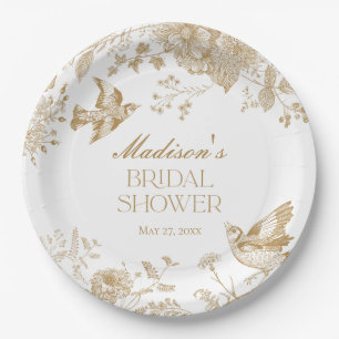 Goud Toile De Jouy Vintage Bloemige Bruidsdouche Papieren Bordje