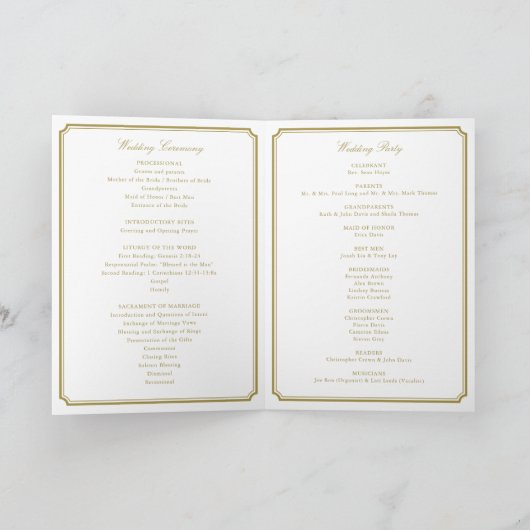 Goud Traditioneel Katholiek Huwelijksboekje Progra Kaart (Binnen)