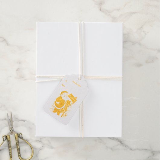 Goud Traditionele Santa Dieren Vrolijk Kerstfeest Cadeaulabels (Met Koord)