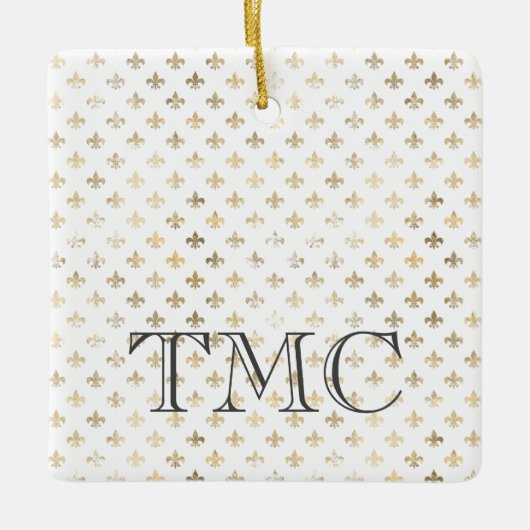 Goud Trefoil Zwart Initialen Frans Glam Keramisch Ornament (Voorkant)
