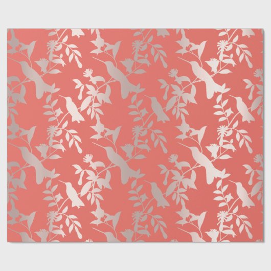 Goud Tropic Summer Roos KoraalHumming-bird Bloemen Cadeaupapier (Vlak)
