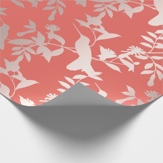 Goud Tropic Summer Roos KoraalHumming-bird Bloemen Cadeaupapier (Hoek)