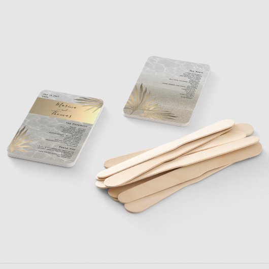 Goud Tropical Beach Trouwprogramma Hand Fan Handwaaier (Niet-gemonteerd)