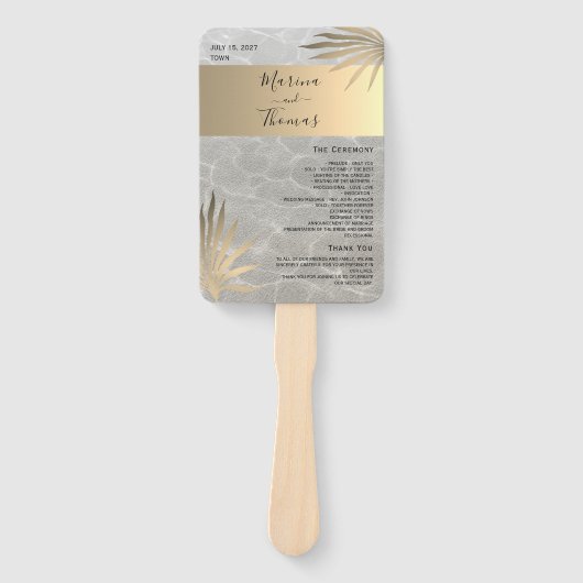 Goud Tropical Beach Trouwprogramma Hand Fan Handwaaier (Voorkant)