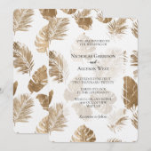 Goud Tropical Leaves Wedding Kaart (Voorkant / Achterkant)