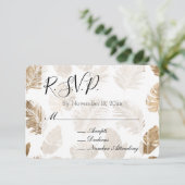 Goud Tropical Leaves Wedding RSVP Informatiekaartje (Staand voorkant)