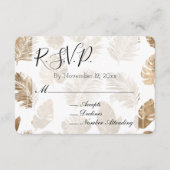Goud Tropical Leaves Wedding RSVP Informatiekaartje (Voorkant)