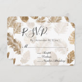 Goud Tropical Leaves Wedding RSVP Informatiekaartje (Voorkant / Achterkant)