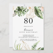 Goud Tropisch Bladerwerk Bloemen 80ste Verjaardags Kaart (Voorkant)