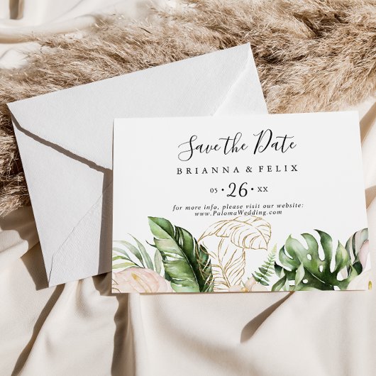 Goud Tropisch Bladerwerk Bloemen Horizontale Bruil Save The Date