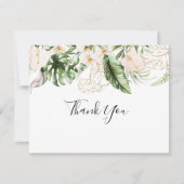 Goud Tropisch Bladerwerk Bloemen Vlak Huwelijk Bedankkaart (Voorkant)