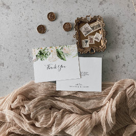 Goud Tropisch Bladerwerk Bloemen Vlak Huwelijk Bedankkaart