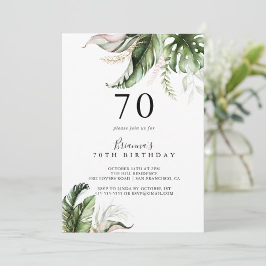 Goud Tropisch groen 70e verjaardagsfeest Kaart (Staand voorkant)