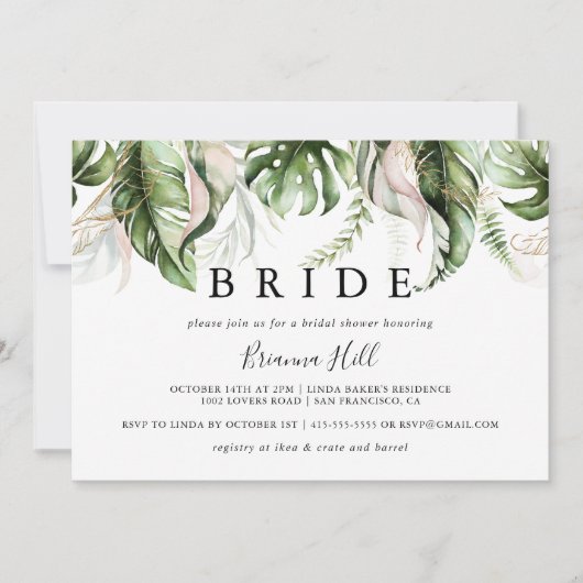 Goud Tropisch groen bruid Vrijgezellenfeest Kaart (Voorkant)