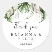 Goud tropisch groen dank u bruiloft gunst ronde sticker (Voorkant)