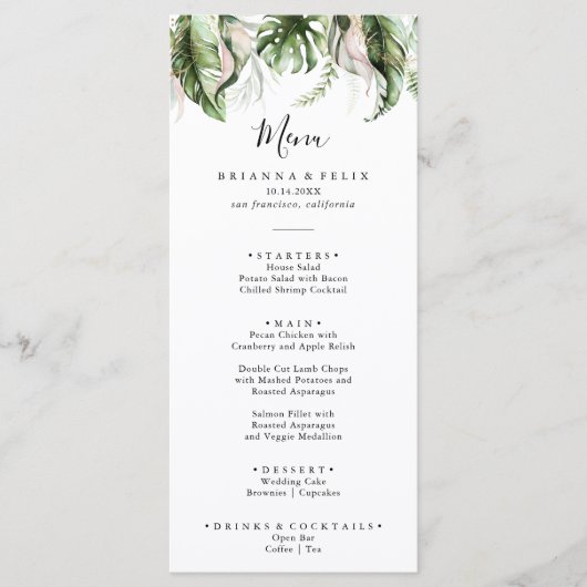 Goud Tropisch groen diner Menu (Voorkant)