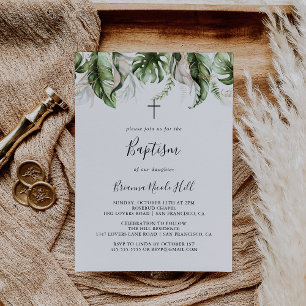 Goud Tropisch groen Doop Kaart