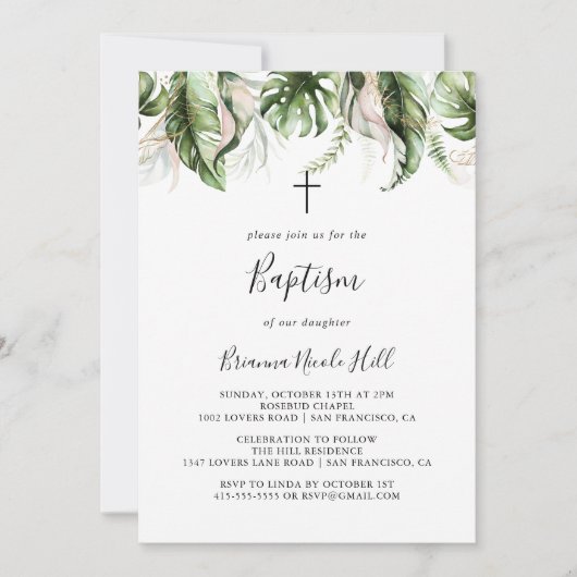 Goud Tropisch groen Doop Kaart (Voorkant)