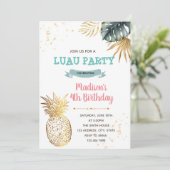Goud tropisch luau-verjaardagsthema kaart (Staand voorkant)