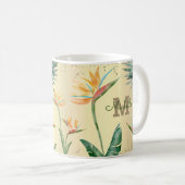 Goud Tropisch Palmblad Bloemen Monogram Script Koffiemok (Voorkant rechts)