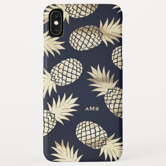 Goud Tropische Ananas Patroon Blauw Monogram Case-Mate iPhone Case (Achterkant)