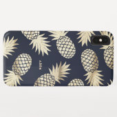 Goud Tropische Ananas Patroon Blauw Monogram Case-Mate iPhone Case (Achterkant (horizontaal))