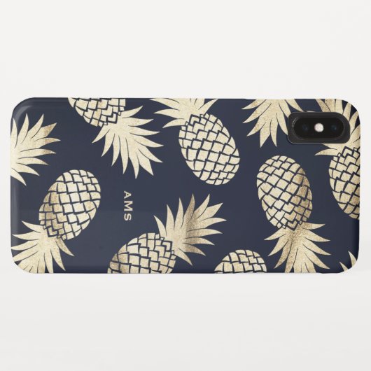 Goud Tropische Ananas Patroon Blauw Monogram Case-Mate iPhone Case (Achterkant (horizontaal))