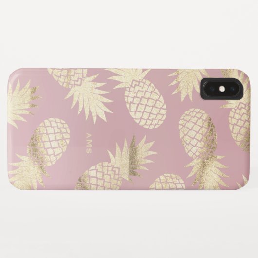 Goud Tropische Ananas Patroon Roze Monogram Case-Mate iPhone Case (Achterkant (horizontaal))