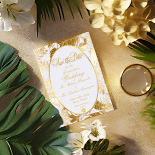 Goud Tropische Bestemming Bruiloft Save the Date RSVP Kaartje