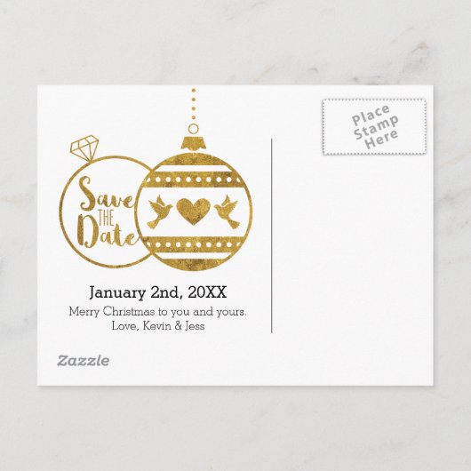 Goud, Trouw en Helder Kerstmis sparen de Datum Aankondigingskaart (Achterkant)