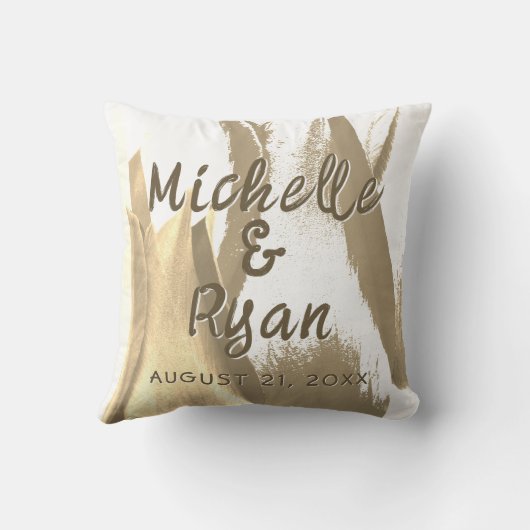 Goud Tulps Flowers Floral Wedding Keepslag Kussen (Achterkant)