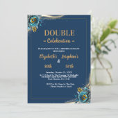 Goud Turquoise bloemendubbel gewricht verjaardag Kaart (Staand voorkant)