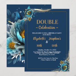 Goud Turquoise bloemendubbel gewricht verjaardag Kaart
