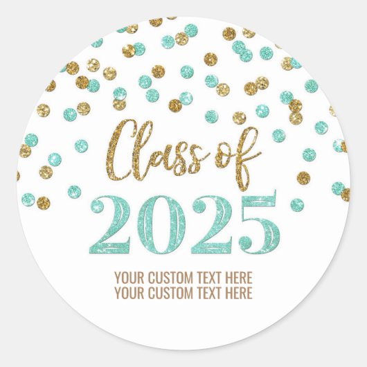 Goud Turquoise Confetti Afstuderen 2025 Ronde Sticker (Voorkant)