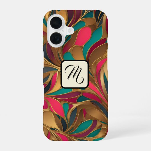 Goud Turquoise en Ruby Splash iPhone 16 Hoesje (Achterkant)