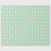 Goud & Turquoise geometrisch Ikat-patroon Cadeaupapier (Vlak)