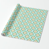 Goud & Turquoise geometrisch Ikat-patroon Cadeaupapier (Uitgerold)